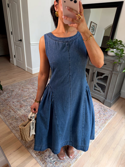 Denim Daydream Pleated Midi Dress