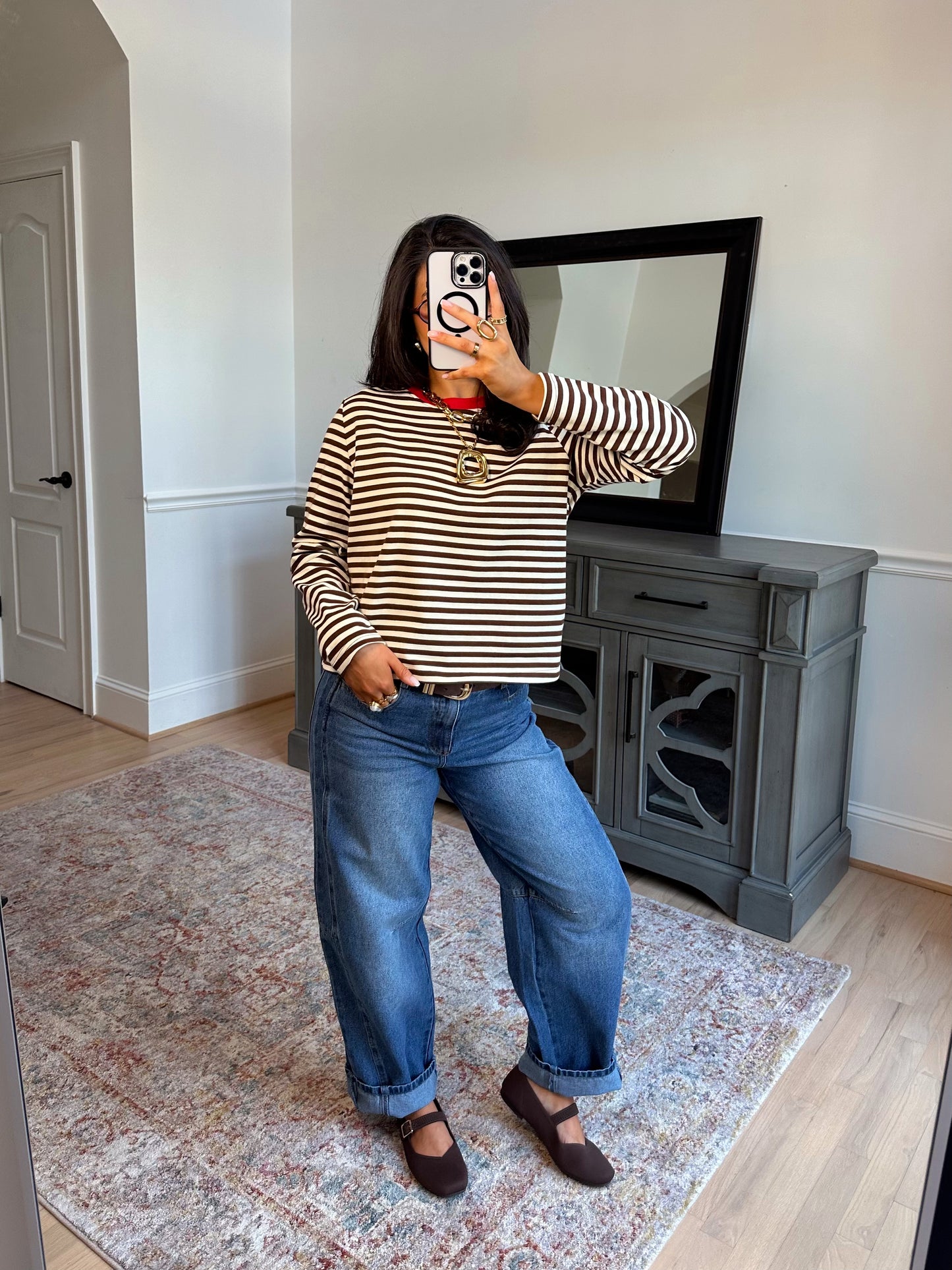Sienna Brown-Red Striped Tee
