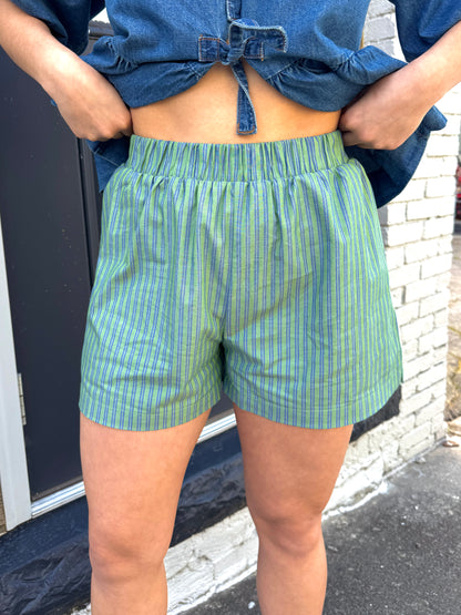 Green & Blue Striped Boxer Shorts