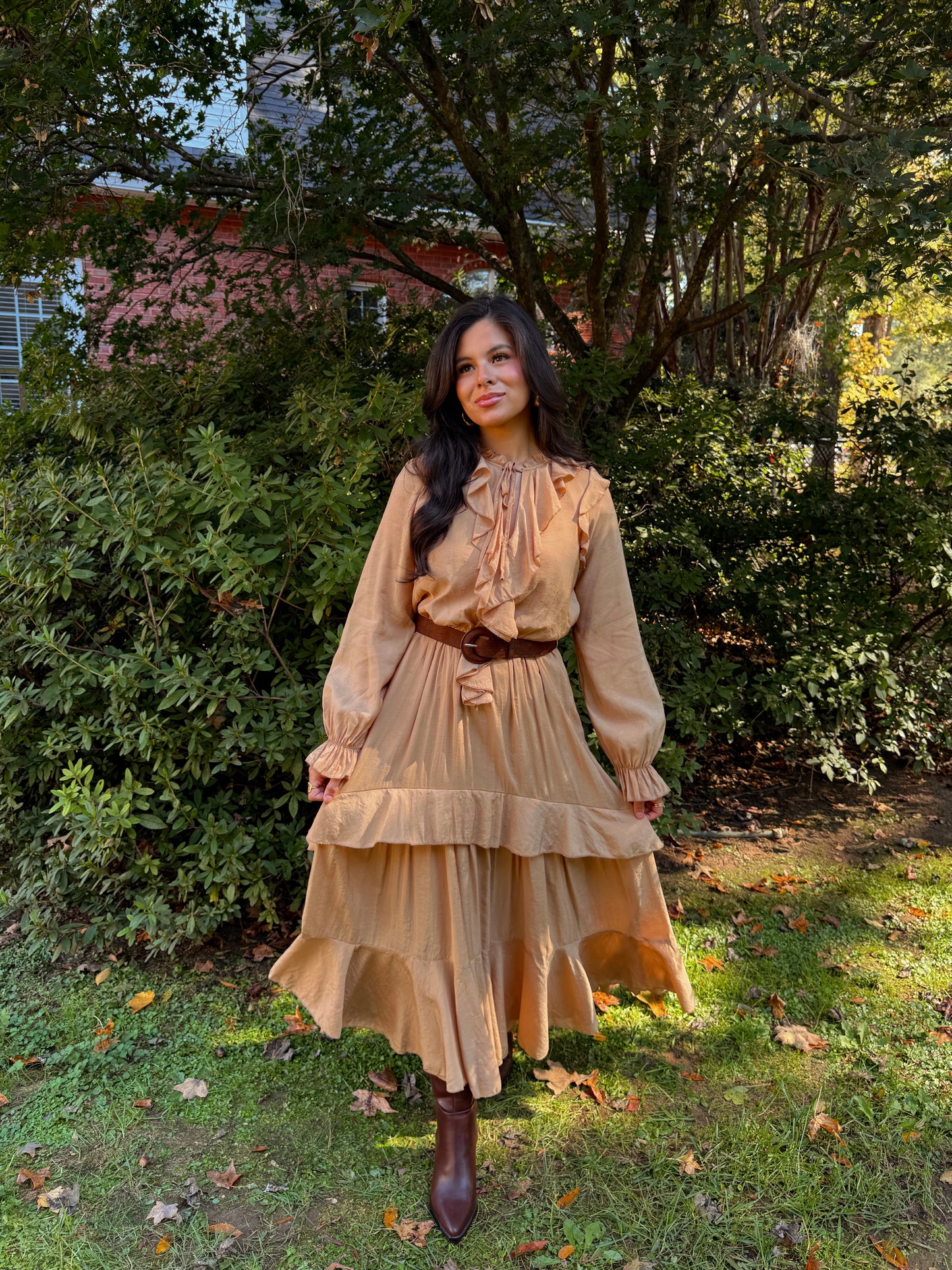 Maple Ruffle Belted Midi Dress