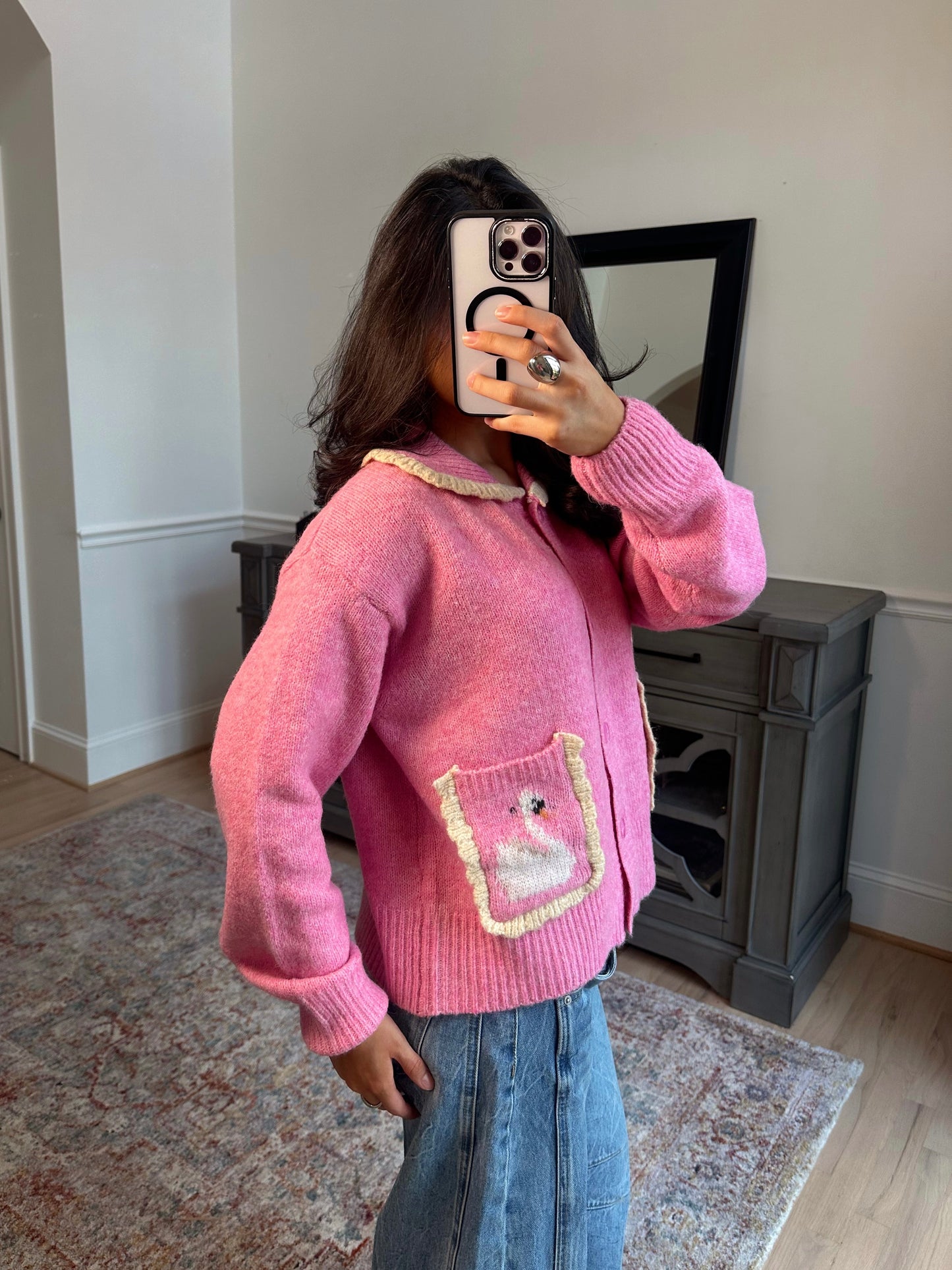 French Swan Pink Cardigan