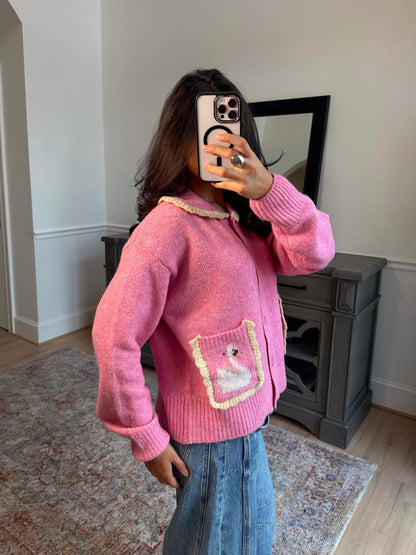 French Swan Pink Cardigan