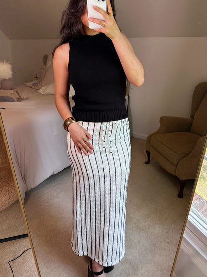 Black & Ivory Striped Knit Skirt