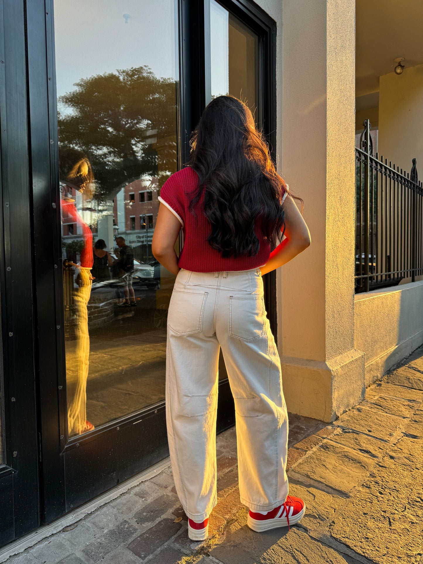 Crimson White Contrast Knit Top