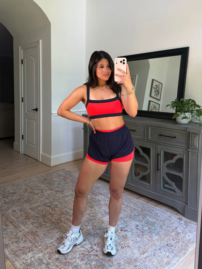Navy/Red Layered Running Shorts