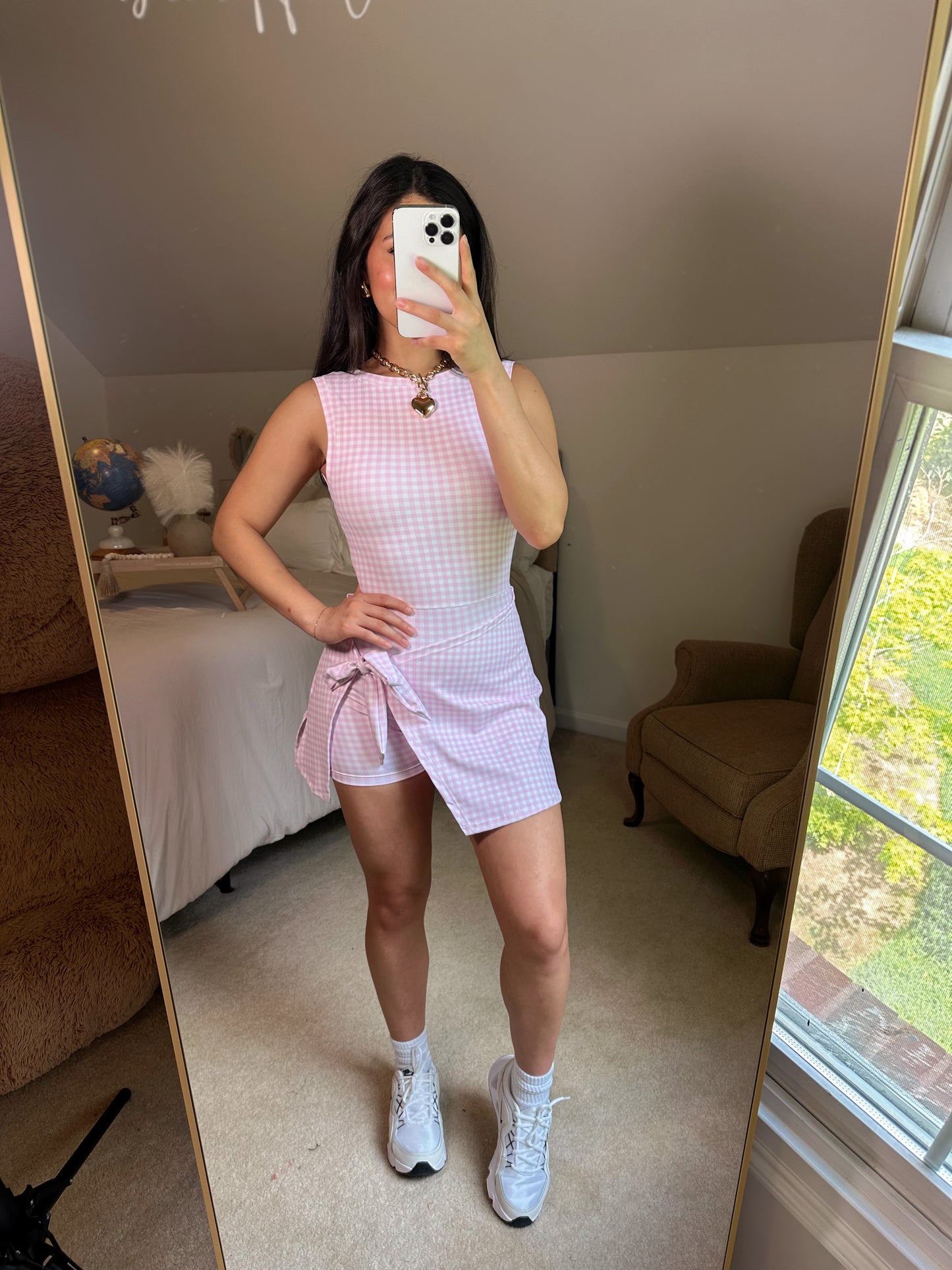 Baby Pink Gingham Wrap Active Romper