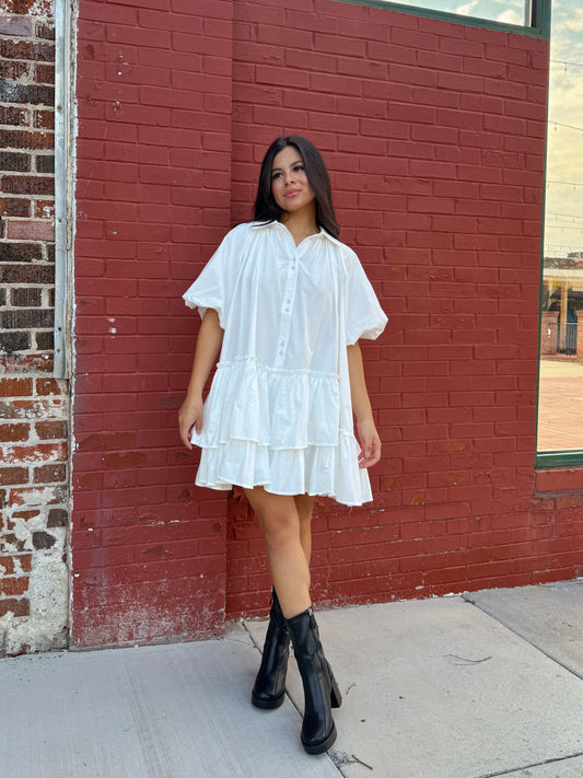 White Asymmetrical Ruffle Dress