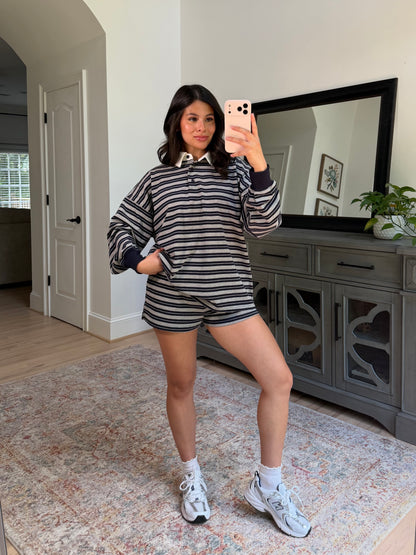 Sunday Club Striped Collegiate Set (Grey/Navy)