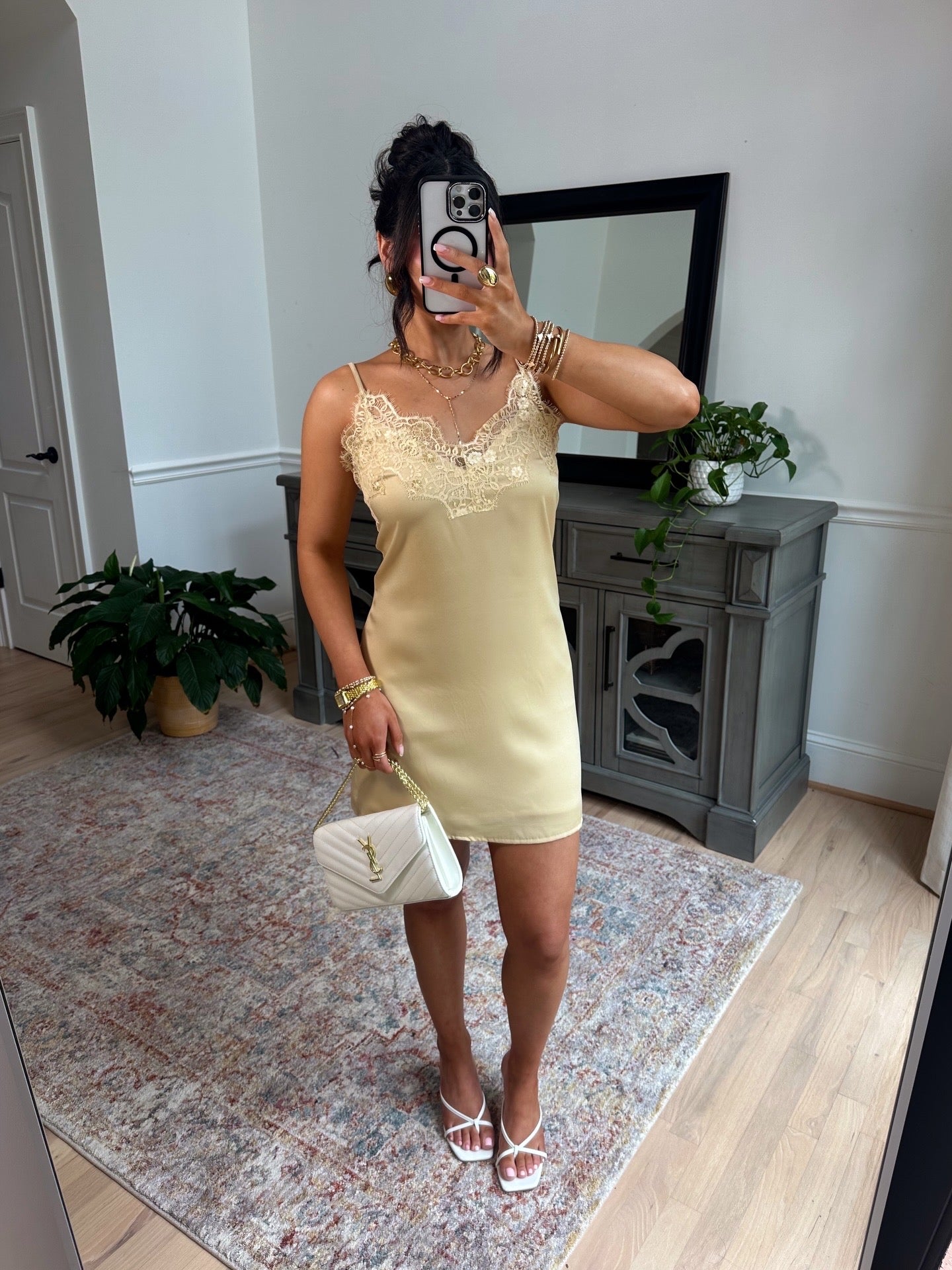 Golden Hour Satin Lace Mini Dress
