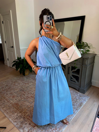 Seaside Shell Blue Midi Dress
