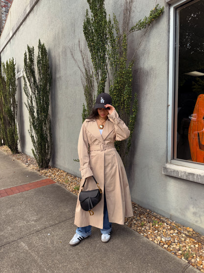 Latte Double Breasted Pleated Trench Coat