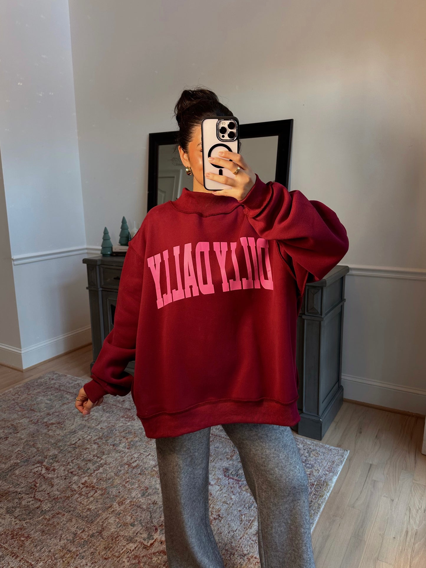 ‘Dilly Dally’ Cherry & Pink Mockneck