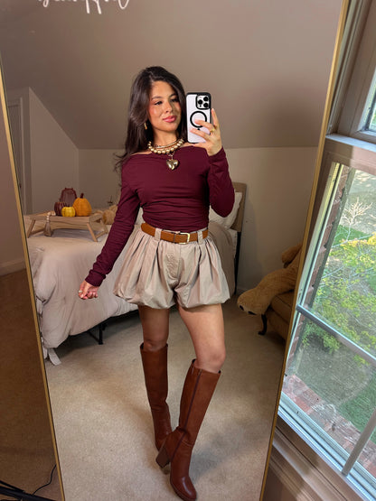 Mocha Bubble Hem Shorts