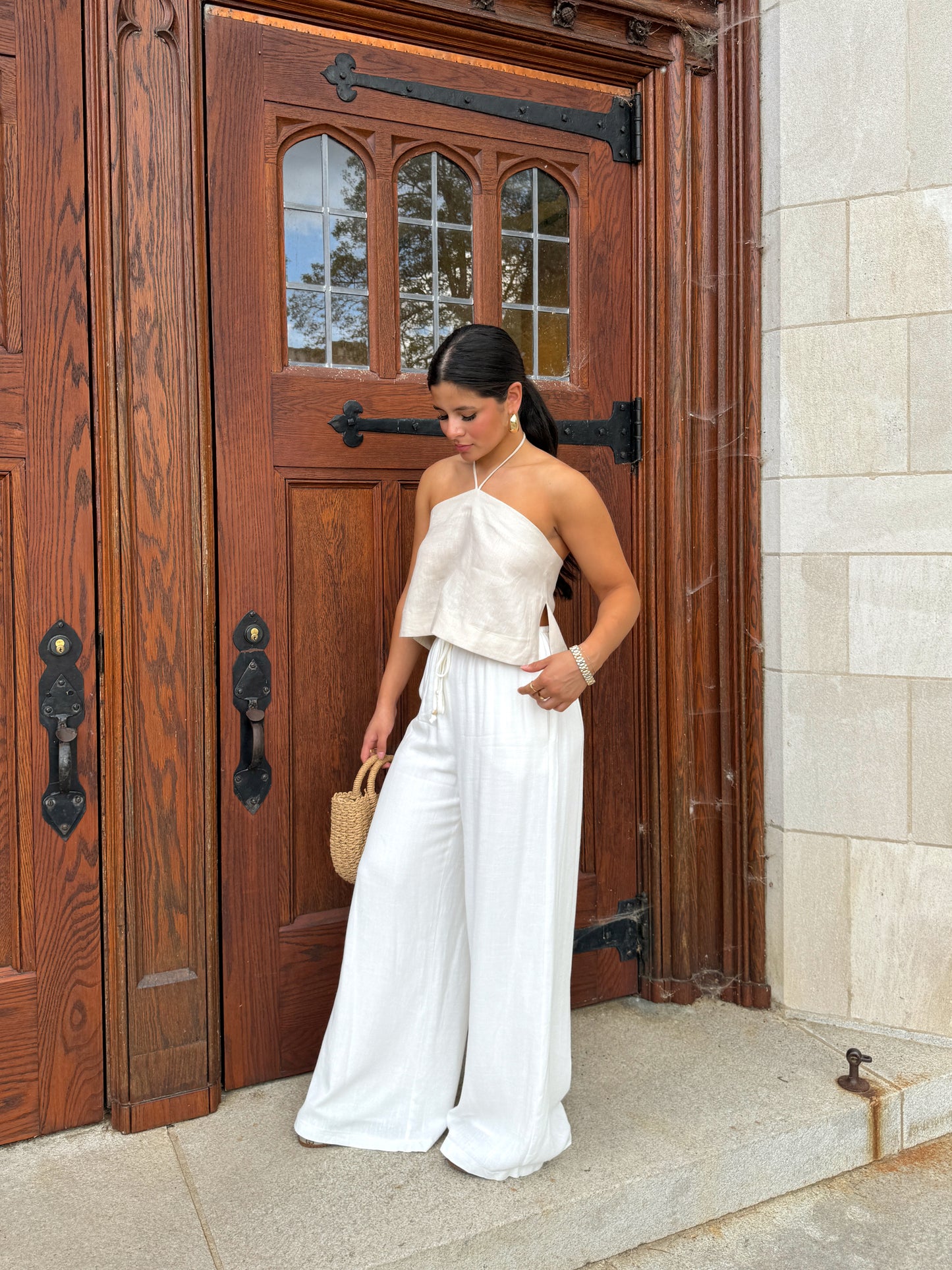 Khaki Linen Halter Top