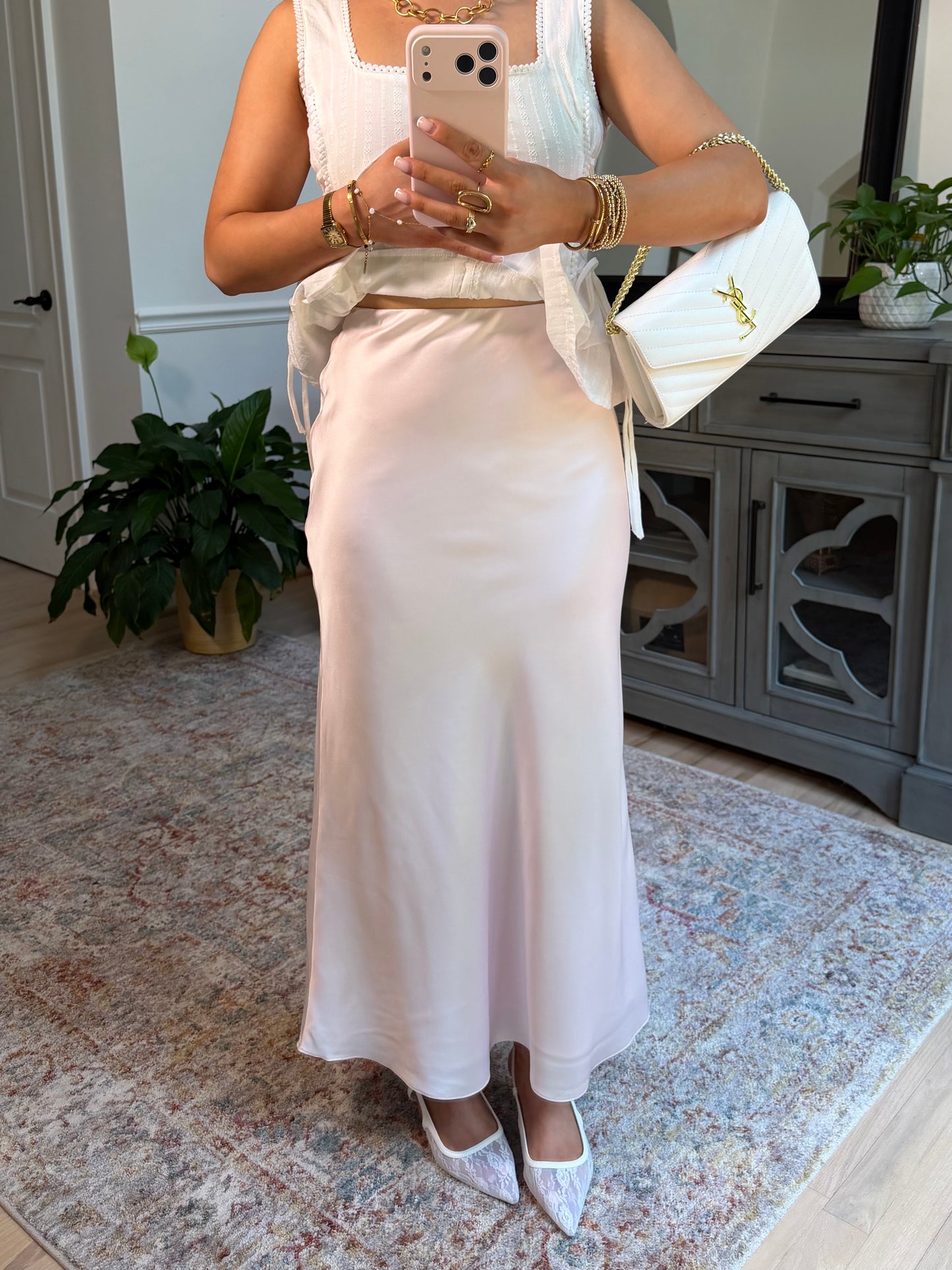 Peony Pink Satin Skirt