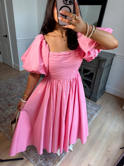 Pink Tulip Puff Sleeve Midi Dress