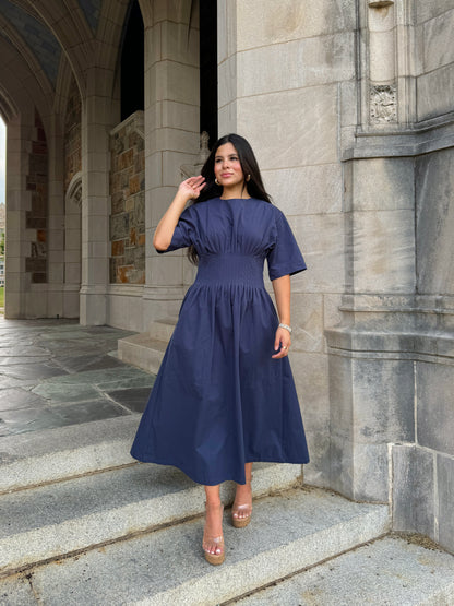 Navy Pleated Dress