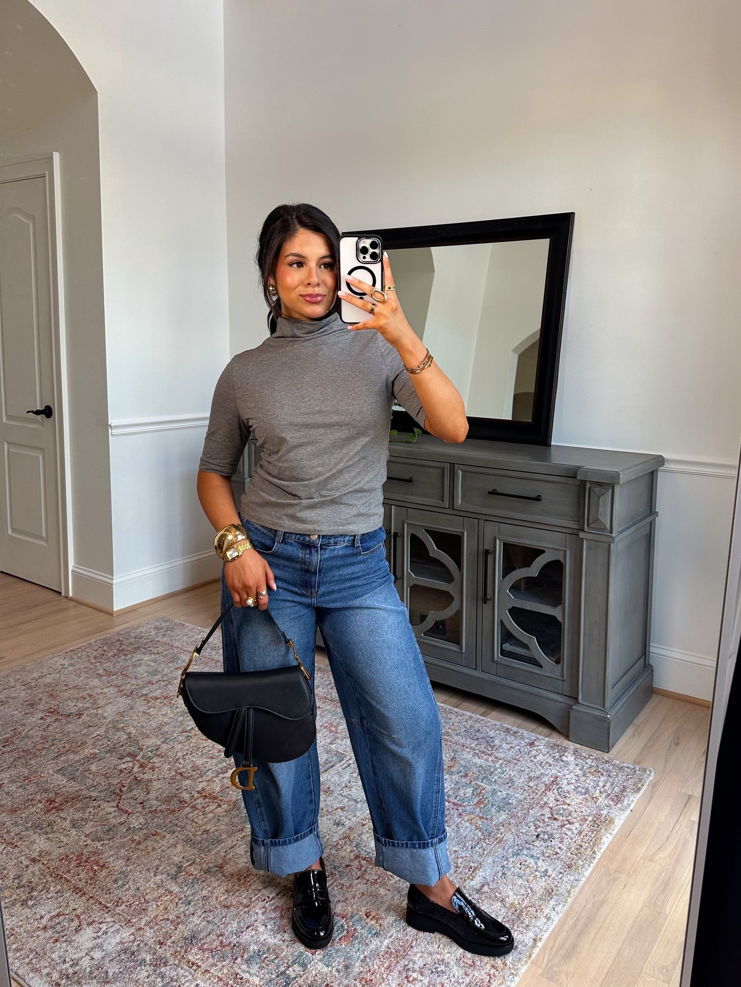 Aurelia Grey Mockneck Top