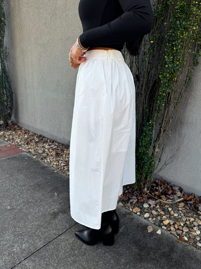 White Poplin Midi Skirt