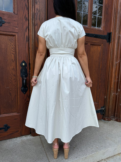 Beige Belted Buckle Dress