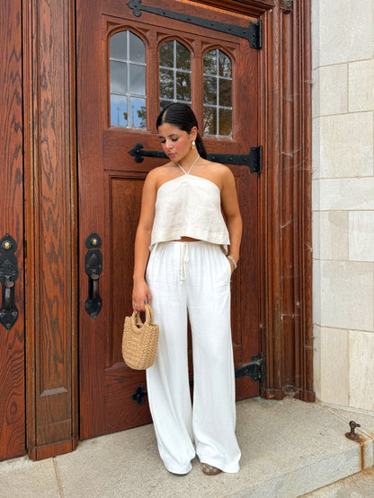 White Flowy Linen Pants