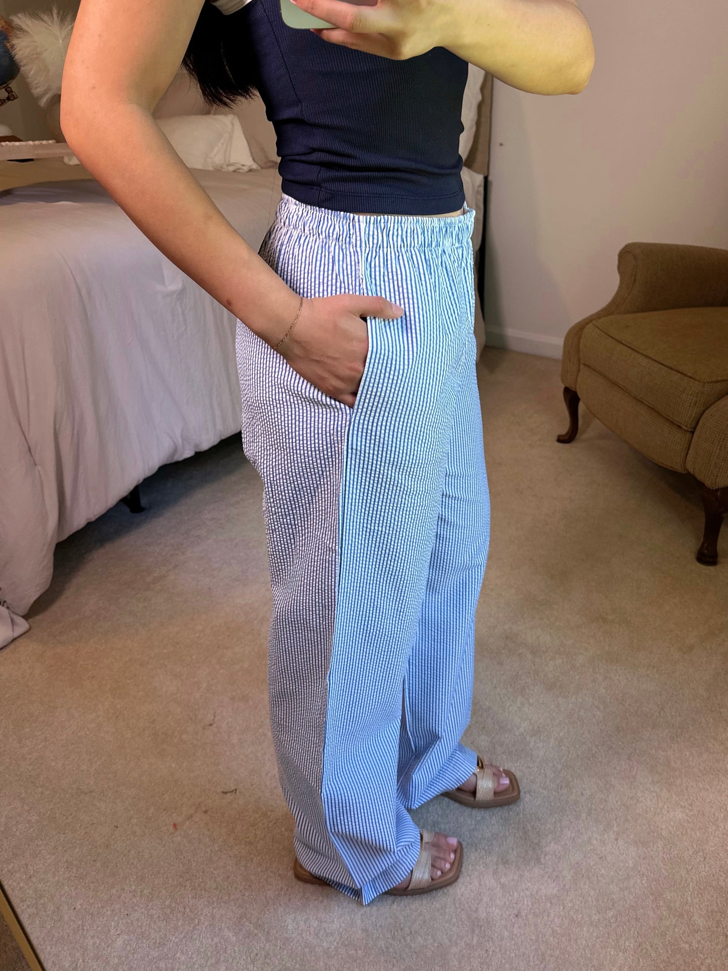 Blue Striped Seersucker Pants