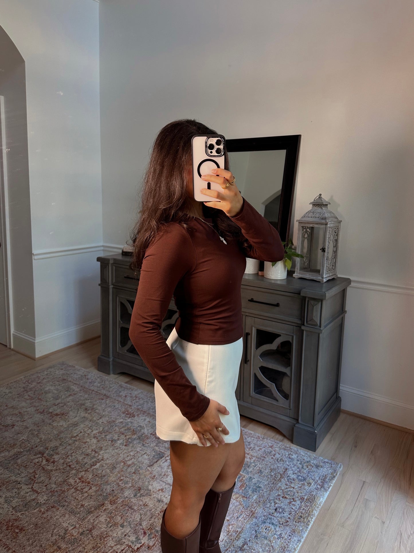 Brown Double Layered Long Sleeve Top