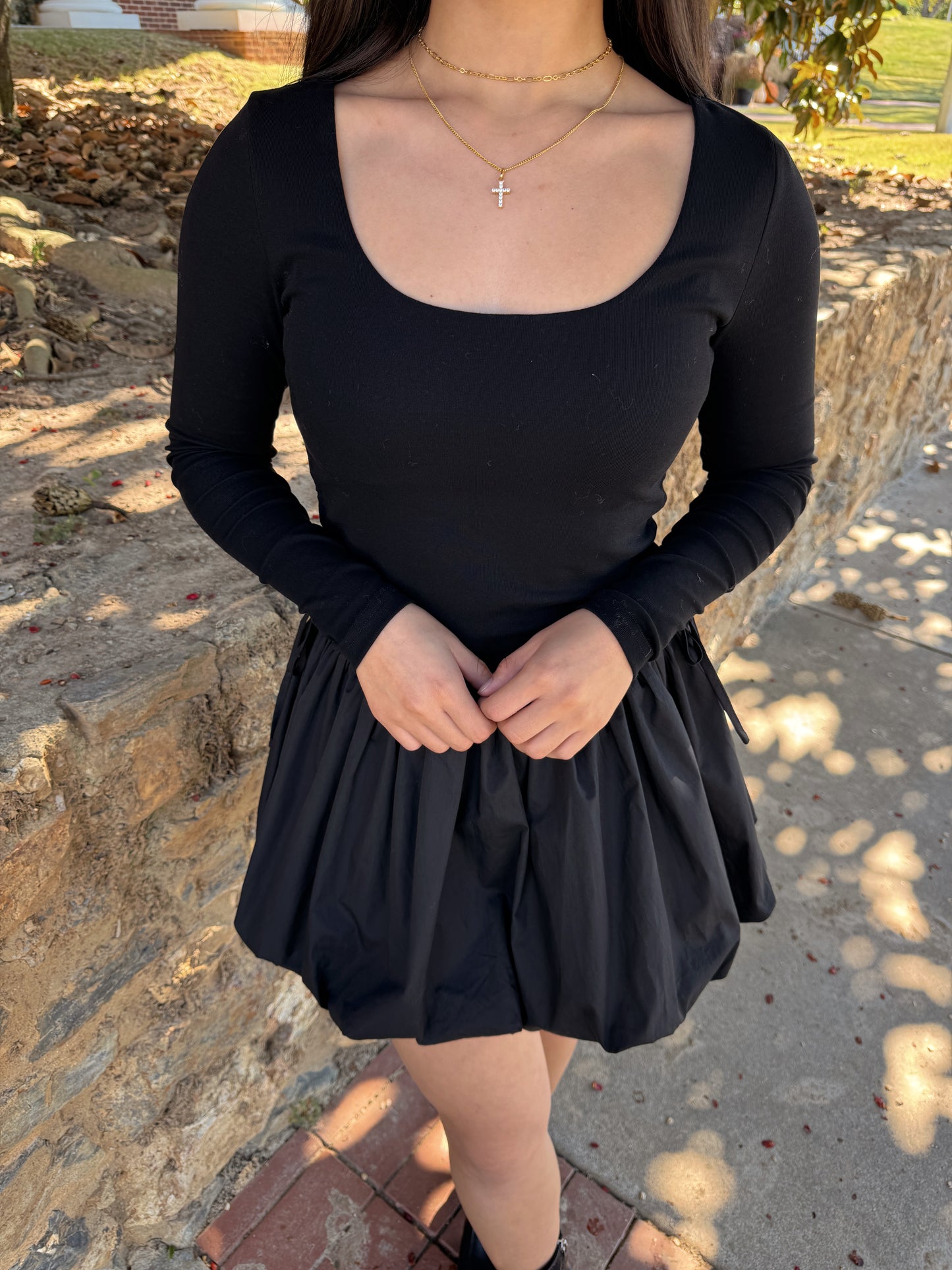 Black Bubble Hem Mini Dress