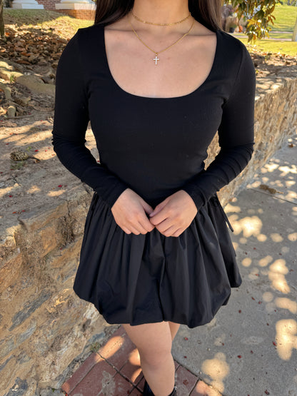 Black Bubble Hem Mini Dress