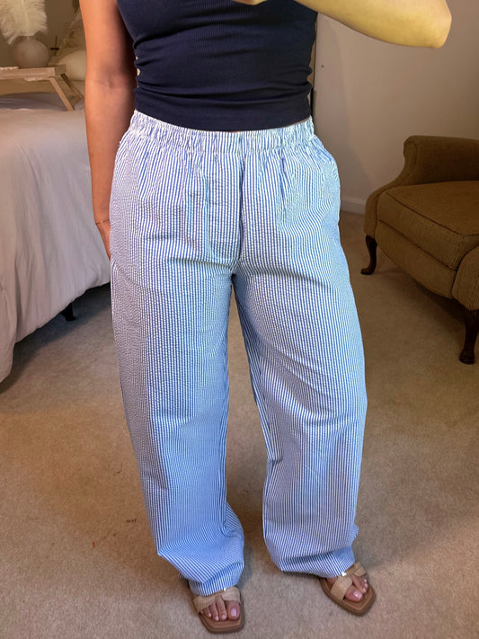 Blue Striped Seersucker Pants