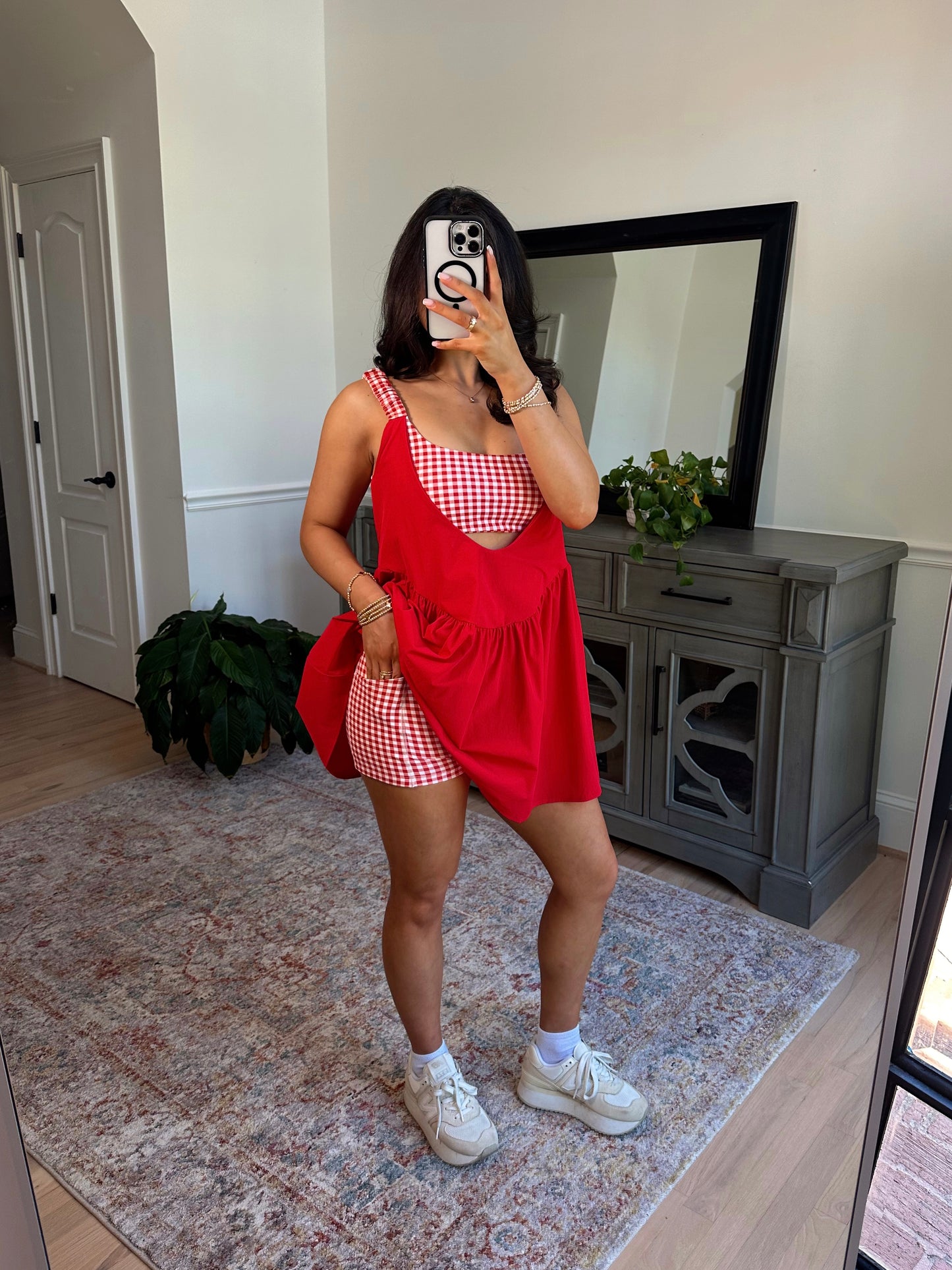 Cherry Gingham Active Romper Dress