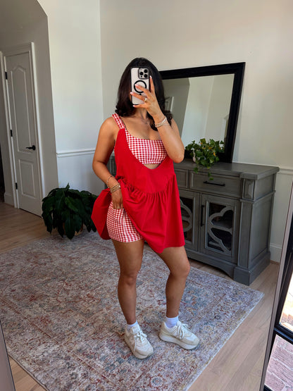 Cherry Gingham Active Romper Dress