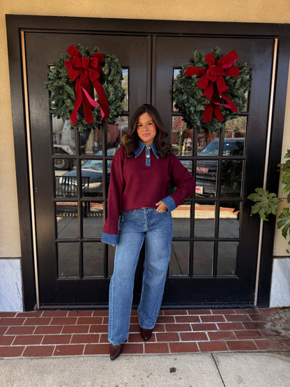 Burgundy Couture Polo Denim Knit