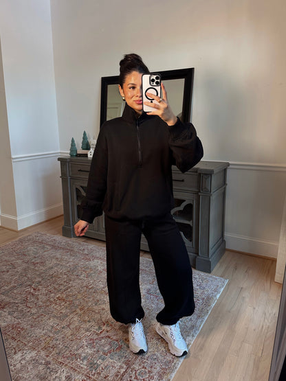 Black Quarter Zip & Jogger Set