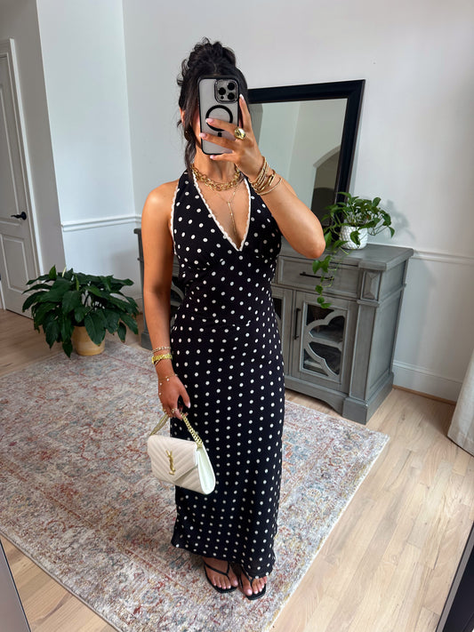 Rosé Hour Polka Dot Halter Dress