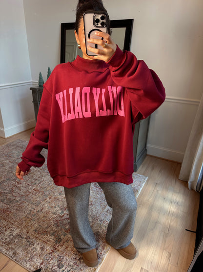 ‘Dilly Dally’ Cherry & Pink Mockneck