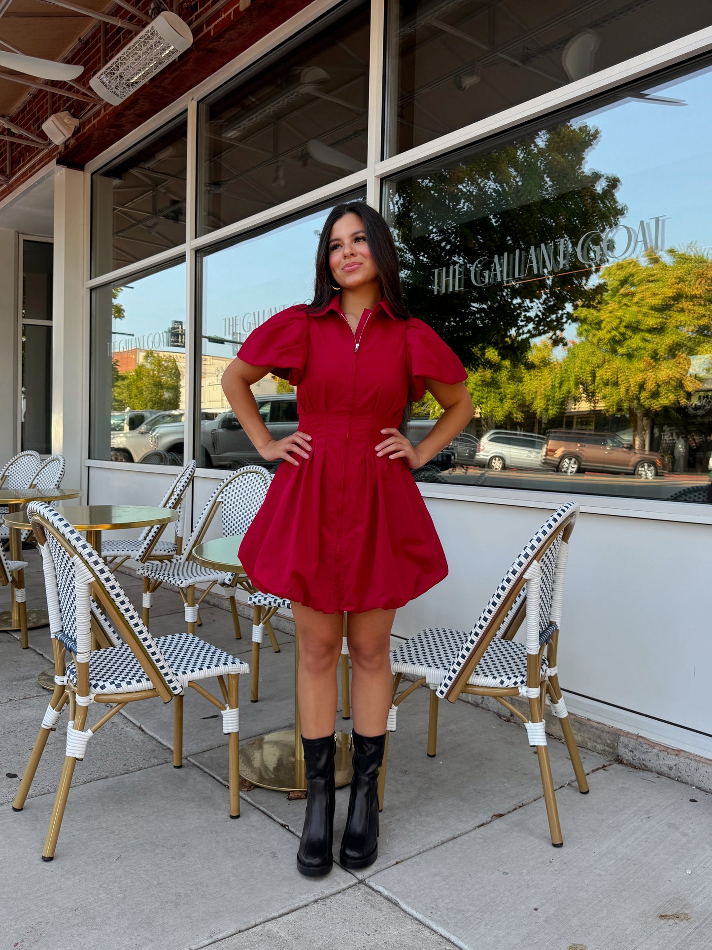 Deep Red Zip Up Bubble Dress