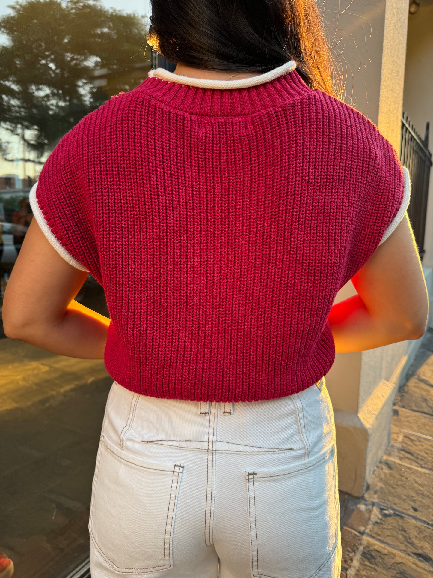 Crimson White Contrast Knit Top