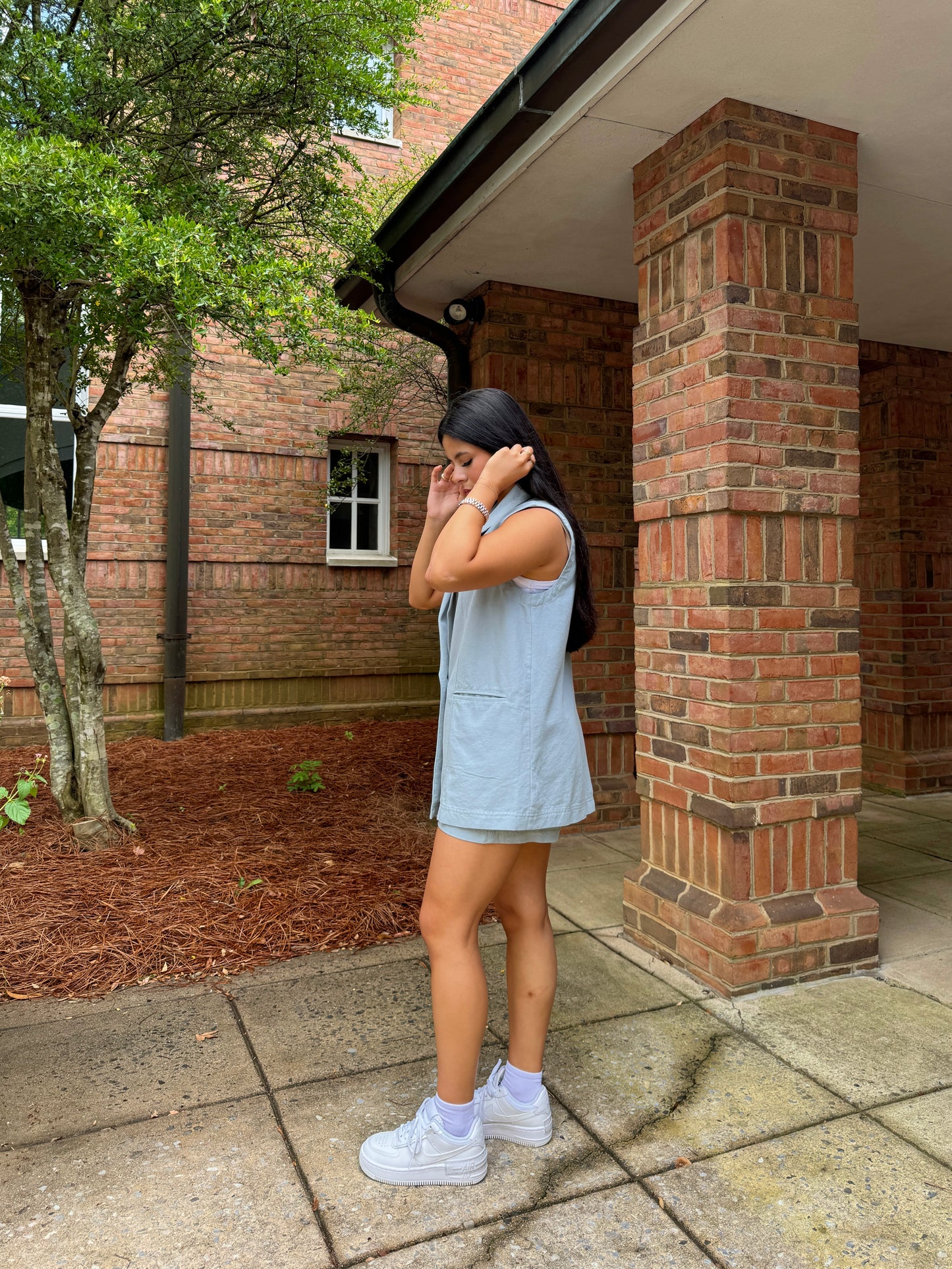 Dusty Blue Vest and Shorts Set