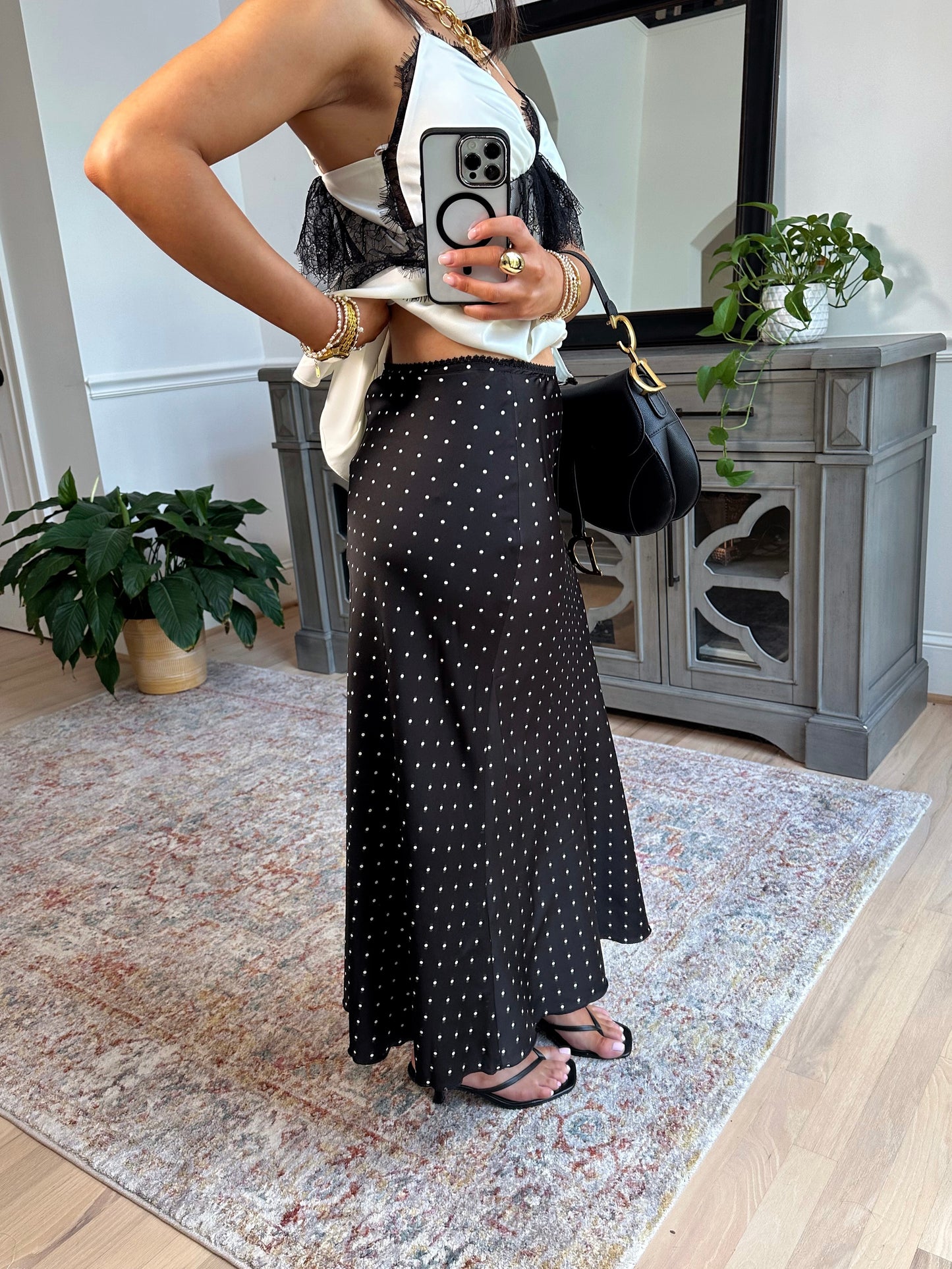 Femme Polka Dot Satin Skirt