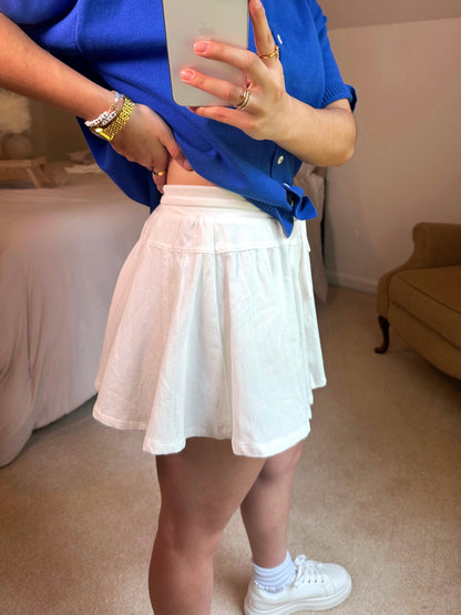 White Woven Flared Skort