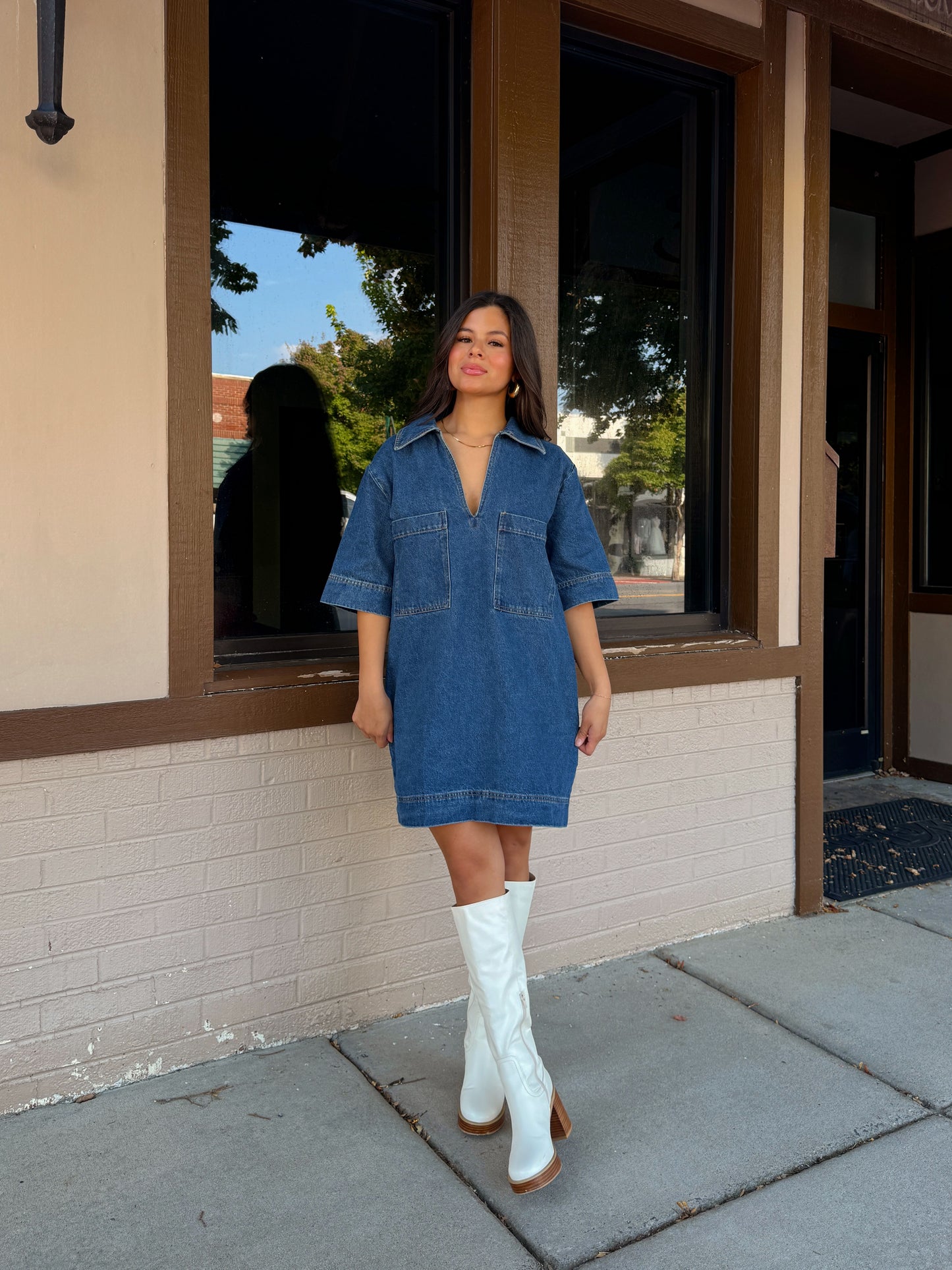 Denim Collared Short Dress