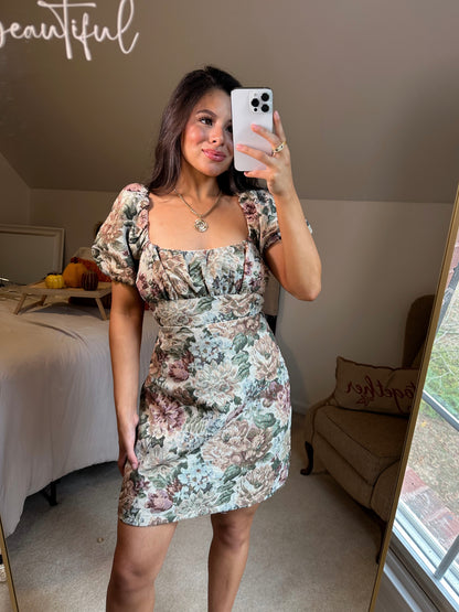 Vintage Floral Open Back Dress