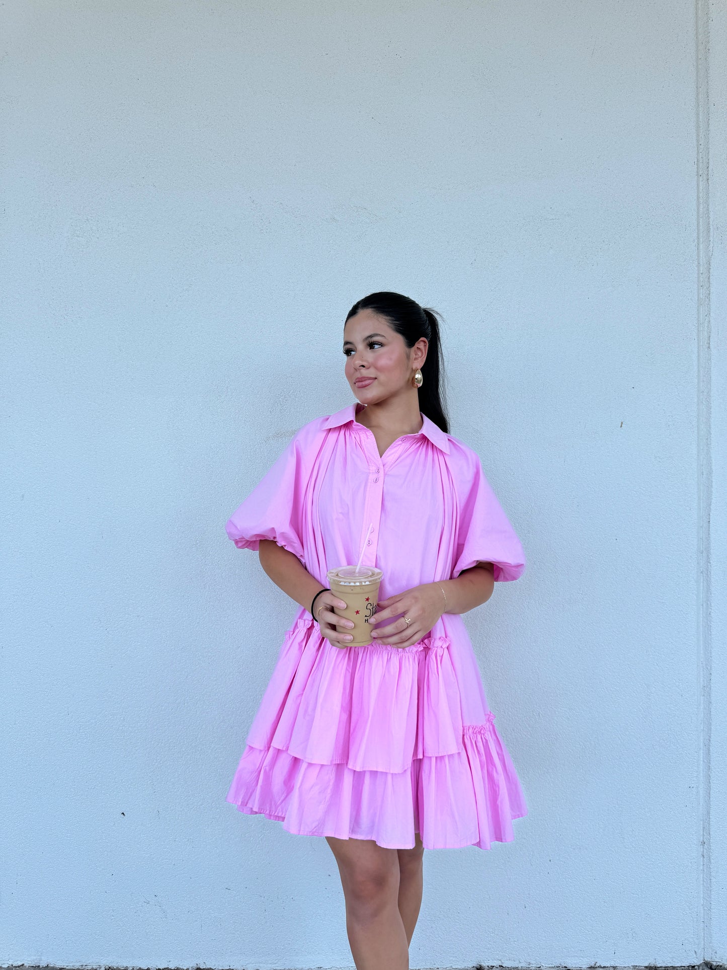 Bubblegum Asymmetrical Ruffle Dress