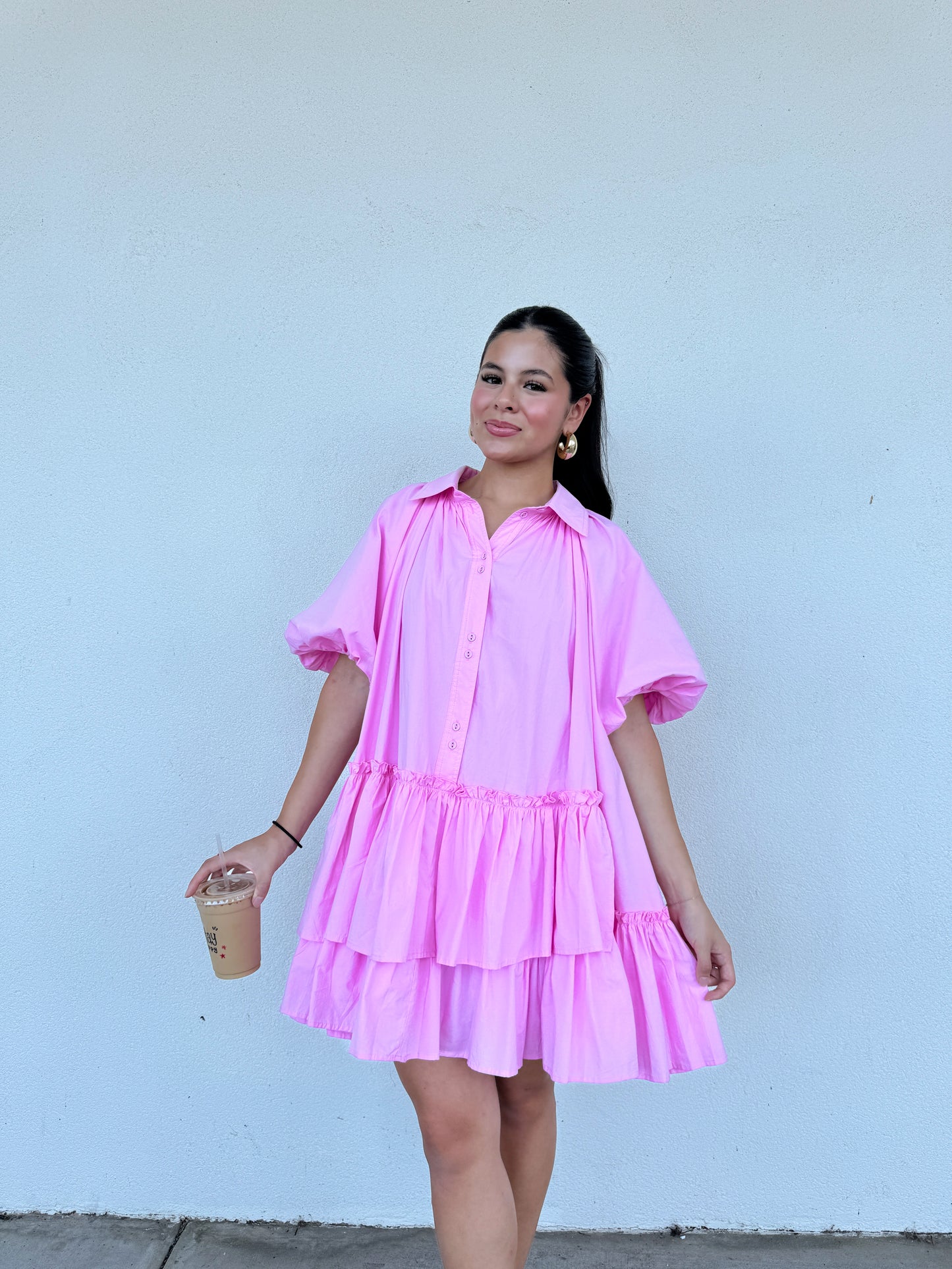 Bubblegum Asymmetrical Ruffle Dress