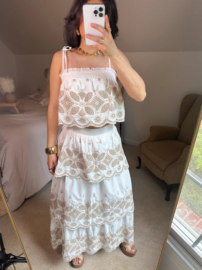 Italian Summer Floral Embroidered Skirt Set