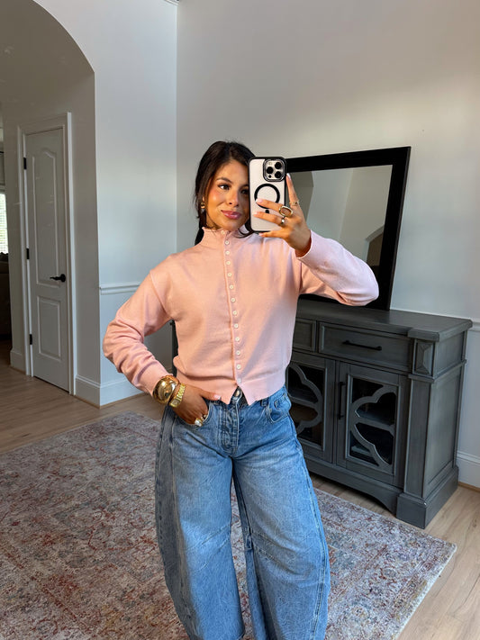 Dalilah Pink Mockneck Cardigan