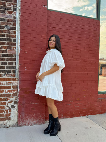 White Asymmetrical Ruffle Dress