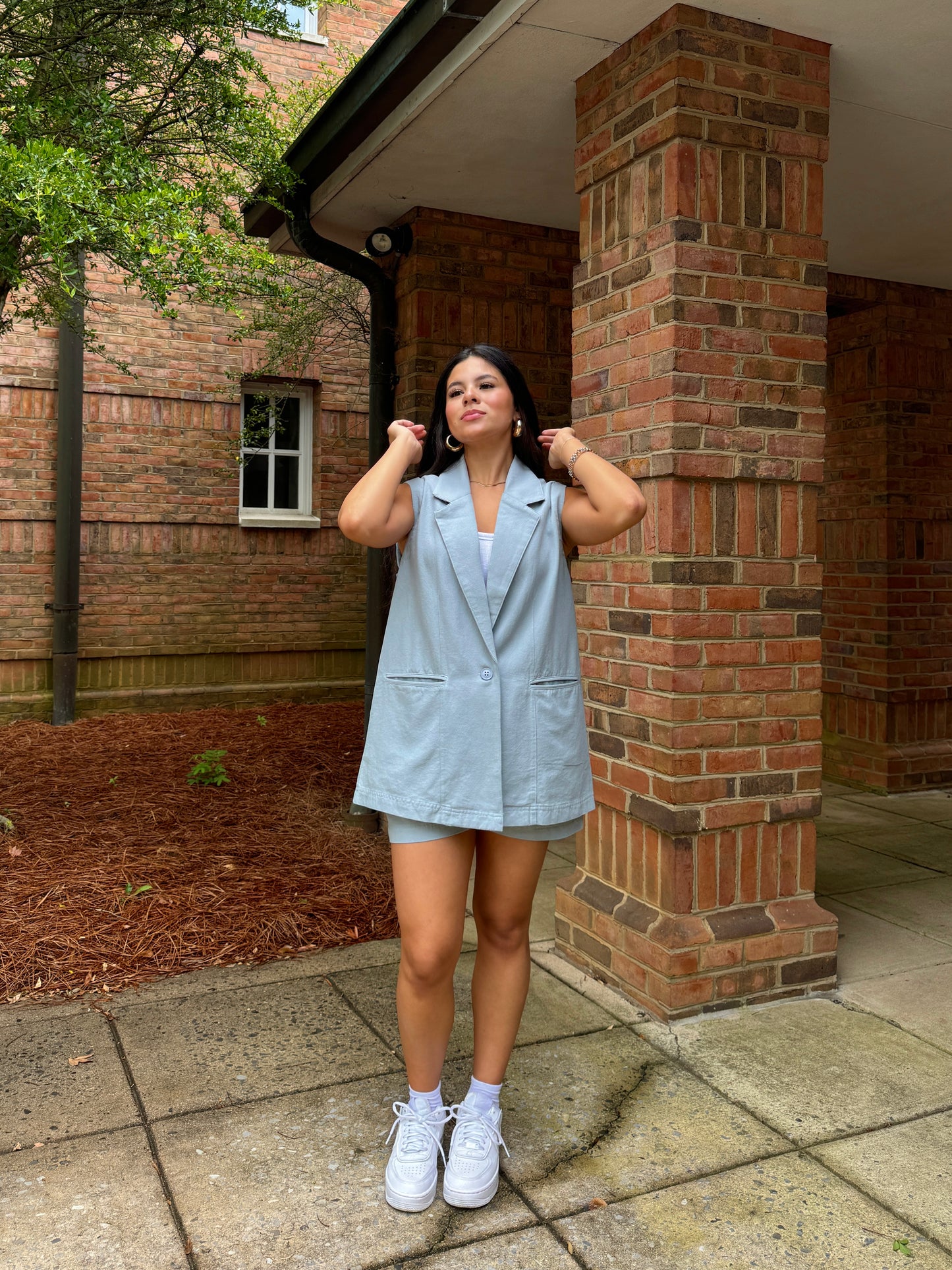 Dusty Blue Vest and Shorts Set