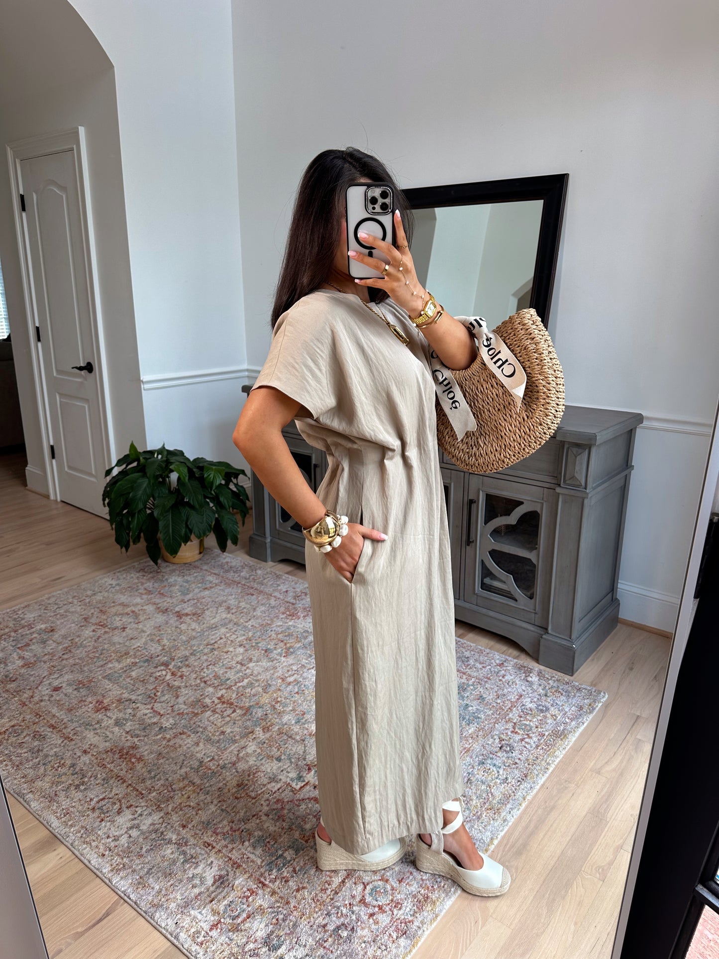 Toscana Taupe Pleated Dress